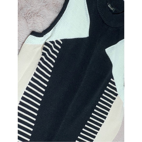 River Island White Black Geometric Stretch Bodycon Sweater Dress Size 12 Large - Picture 5 of 6